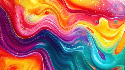 Poster - Vibrant and Colorful Psychedelic Abstract Art with Fluid Swirls in Rainbow Hues and Dreamy Patterns for Creative Projects