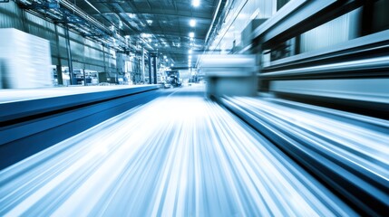 Poster - Motion Blur in Industrial Warehouse with Modern Machinery and Light
