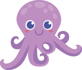 vector illustration of little cute lilac baby octopus with big eyes