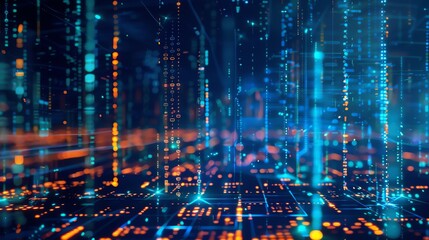Poster - An abstract digital rendering of a futuristic, data-driven cityscape with glowing lines and dots.