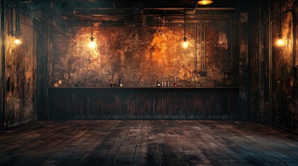 Poster - A rustic, aged room with worn surfaces and dim lighting, creating a perfect backdrop for text or images in creative designs.