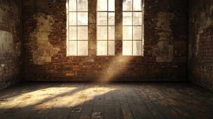 Poster - A rustic, aged room with worn surfaces and dim lighting, creating a perfect backdrop for text or images in creative designs.