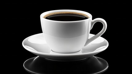 Poster - A beautifully crafted white cup holds rich, dark coffee, its surface reflecting a subtle sheen. This serene moment invites a pause for enjoyment and contemplation