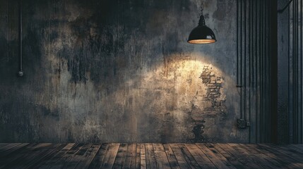 Poster - Concrete walls, wooden flooring, and harsh overhead lighting combine to create a moody, industrial setting with a grungy vibe.