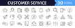 © SMUX - Customer service set of web icons in line style. Help and support. Support and service icons for web and mobile app. Online help, assistance, customer, 24 hrs, service and more. Vector illustration