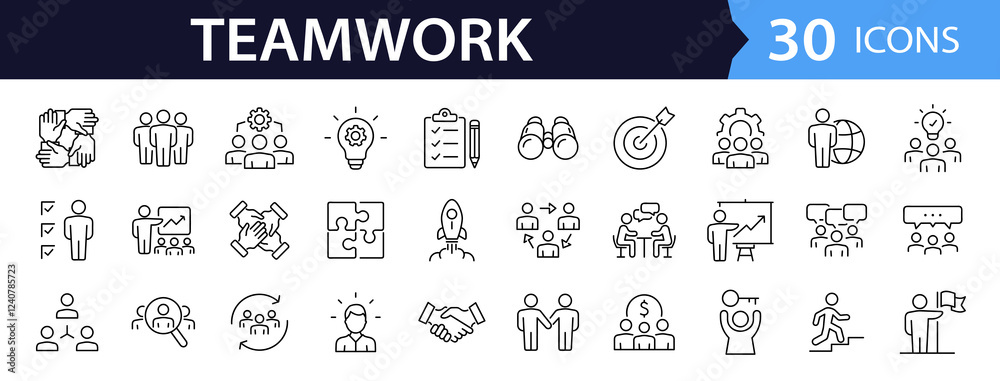 Team work set of web icons in line style. Teamwork and business ...