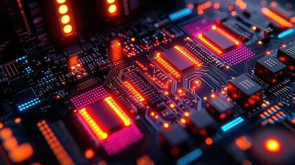 Poster - Illuminated Circuit Board With Integrated Components