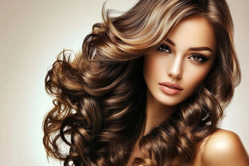 Poster - Captivating woman with shiny, curly hair in soft light