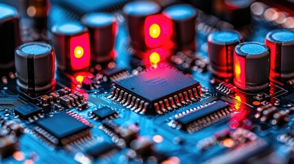 Poster - Illuminated Circuit Board Components Close Up View