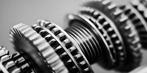 Poster - Close view of interlocking metal gears in machinery