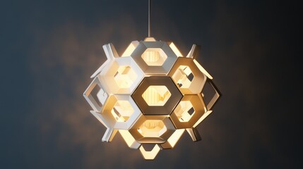 Poster - Soft, futuristic light illuminates a complex hexagonal design with interlocking shapes, creating a sleek, digital look.