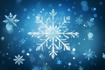 Poster - Snowflakes falling against a vibrant blue backdrop, creating a magical winter scene