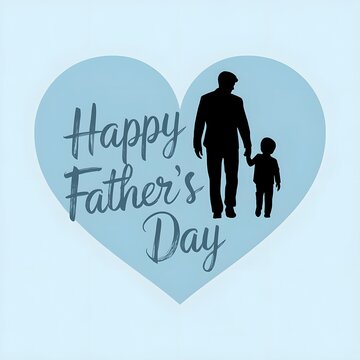Silhouette Father and Child Holding Hands Inside Heart for Father's Day Card