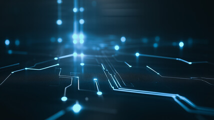 Poster - Digital Circuitry: A mesmerizing abstract of blue digital circuitry, glowing with vibrant light, symbolizing the interconnectedness and innovation within the digital realm.