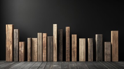 Poster - Wooden planks against a dark black wall, creating a rustic and textured background, enhancing product displays with a warm, natural touch.