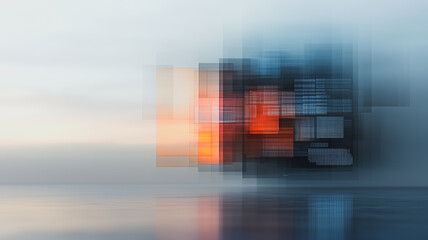 Poster - Abstract Digital Horizon: An ethereal, futuristic abstract landscape with geometric blocks against a blurred horizon,  evoking a sense of movement, innovation, and boundless possibilities. 