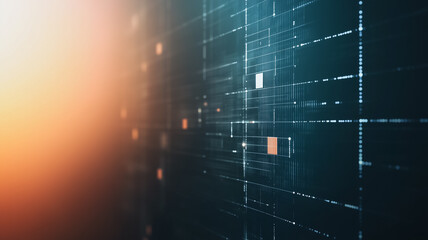Poster - Digital Matrix: Abstract digital data stream flowing through a dark grid, illuminated by an orange glow.  Represents the flow of information, technology, and the digital world. 