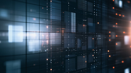 Poster - Digital Grid: An abstract digital grid glows with vibrant hues of blue, orange, and white, suggesting a world of data, connectivity, and the limitless potential of technology.  