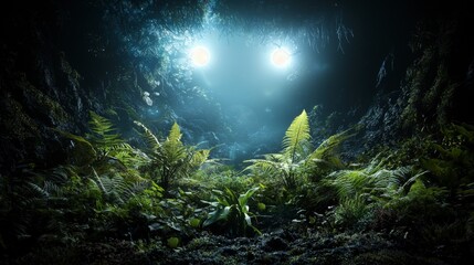 Leinwandbilder - Exploring a habitable exoplanet lush vegetation alien landscape nighttime environment artistic interpretation