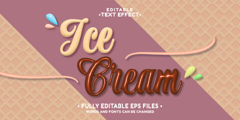 Poster - editable 3d inflate ice cream text effect.typhography logo