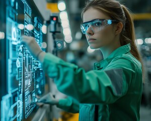 Poster - Female engineer working with IIoT technology in a smart factory