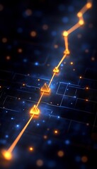 Poster - Glowing Orange Data Points Line Chart on Futuristic Circuit Board, Financial Growth Concept.