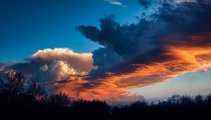 Wall Mural - dramatic cloudscape with vivid orange and cool blue tones