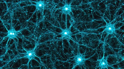 Poster - Interconnected Neural Network, Vector Illustration With Vibrant Blue Lines On A Dark Background.