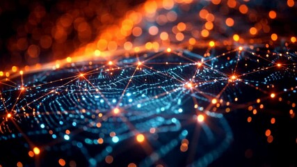 Poster - Dynamic cyber network with glowing connections in futuristic digital landscape