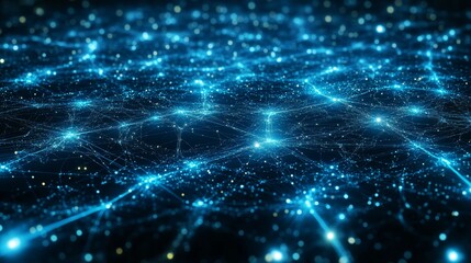 Poster - Dynamic Background with Glowing Circuit Lines in Bright Blue on Dark Blue, Vector, Crisp, Vivid