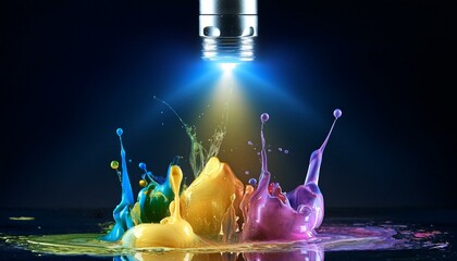 Wall Mural - creative bright and colorful liquid paints along with a direct hard flashlight