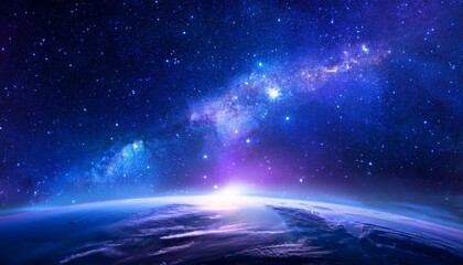 Wall Mural - a mesmerizing galaxy background with deep space hues of blue and purple filled with swirling cosmic 