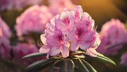 Wall Mural - vintage style photography of pink rhododendron flower in bloom nature s beauty captured with soft focus and warm tones