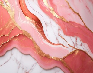 Wall Mural - coral pink and white marble with gold veins