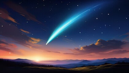 Wall Mural - bright comet in a starry sky above a silhouetted landscape evoking cosmic wonder and tranquillity