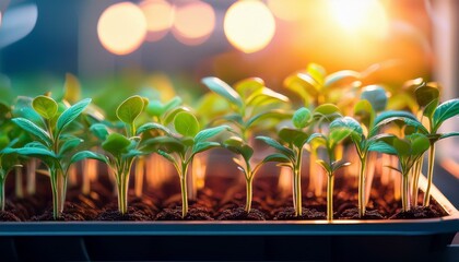 Wall Mural - close up of vibrant seedlings in a modern indoor garden