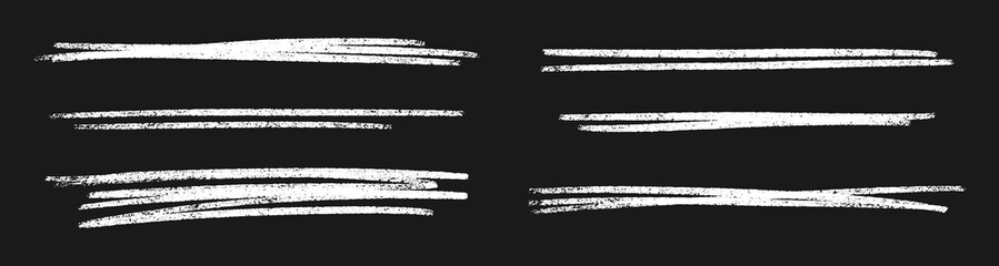 Poster - White crayon line strokes on dark background - rough parallel marks with chalk texture. Hand drawn underlines set for highlighting, borders, text divider or grunge decoration elements.