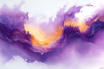 Canvas Print - Abstract Purple and Orange Fluid Art Painting