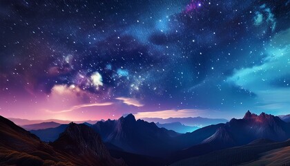 Wall Mural - starry sky at night above the mountain range