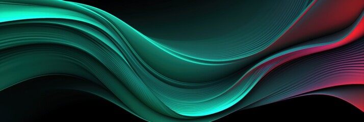 Poster - abstract digital background featuring smooth flowing lines in vibrant shades of green, teal, and red