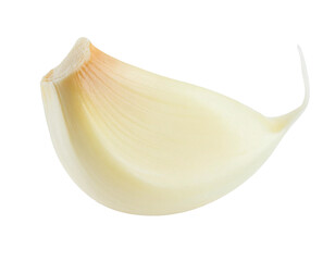 fresh garlic clove, single garlic bulb, organic raw garlic, whole garlic piece, aromatic spice on isolated background
