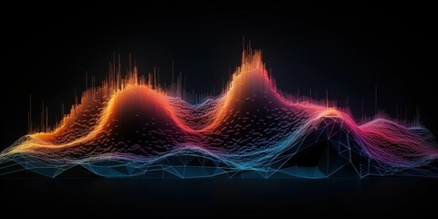Poster - abstract data visualization with colorful wave patterns representing new age concepts in technology 