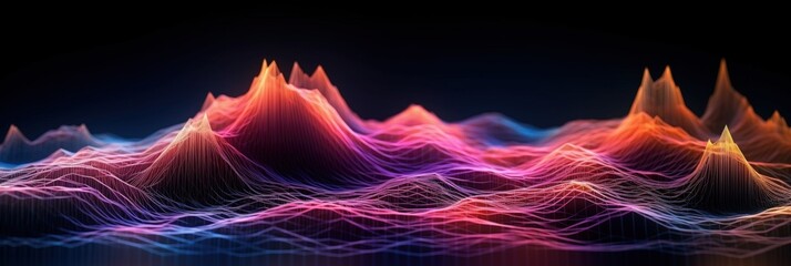 Fototapete - Vibrant Digital Landscape Showcasing Data Visualization Trends with Dynamic Waves, Peaks, and Colors, Representing the New Age of Information and Technology