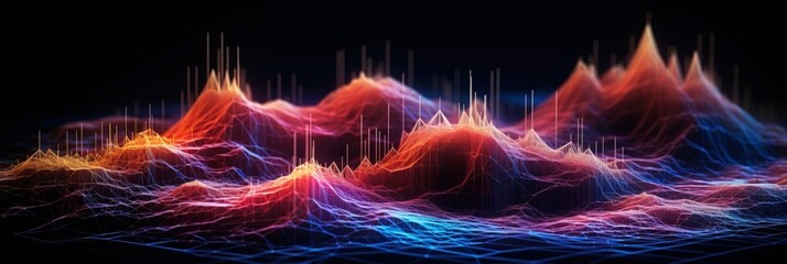 Fototapete - Stunning Abstract Data Visualization with Vibrant Colors Highlighting Peaks and Valleys of Information in a Futuristic Digital Landscape