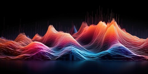 Poster - vibrant abstract waves of data visualization displaying new age trends and insights in technology an