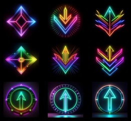 Fototapete - Collection of neon arrows background in high resolution