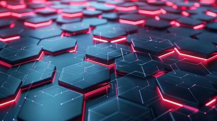 Poster - futuristic hexagonal pattern with glowing neon lines, creating dynamic and tech inspired atmosphere.
