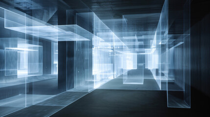Poster - abstract architectural space with transparent geometric shapes, creating futuristic and ethereal atm