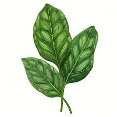 Poster - Three vibrant green spinach leaves are growing on a white background