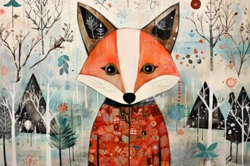 Wall Mural - abstract christmas fox in winter illustration